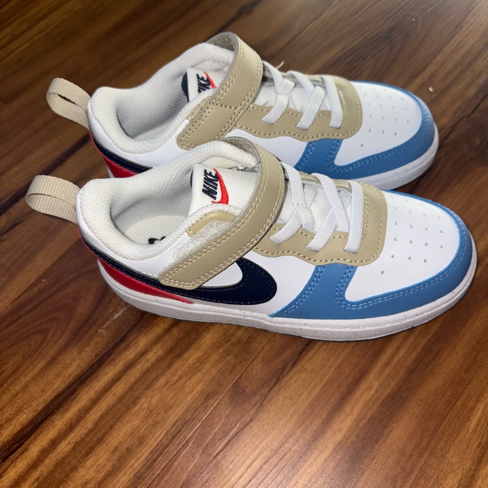 Nike Kids' White, Blue, and Tan Sneakers